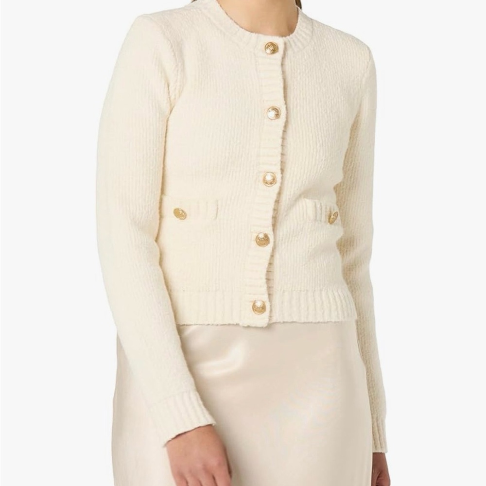 The Drop Women's Janice Gold Button Fitted Sweater Cardigan In Whisper White XL